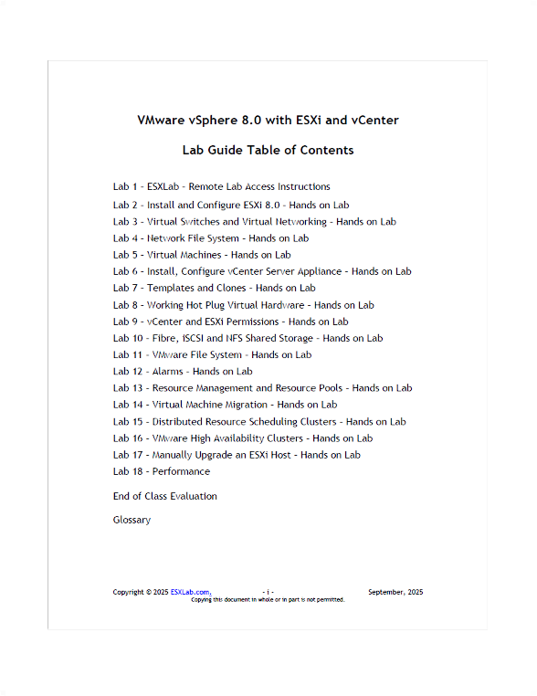 VMware vSphere 8.0 with ESXi and vCenter Lab Guide Table of Contents
